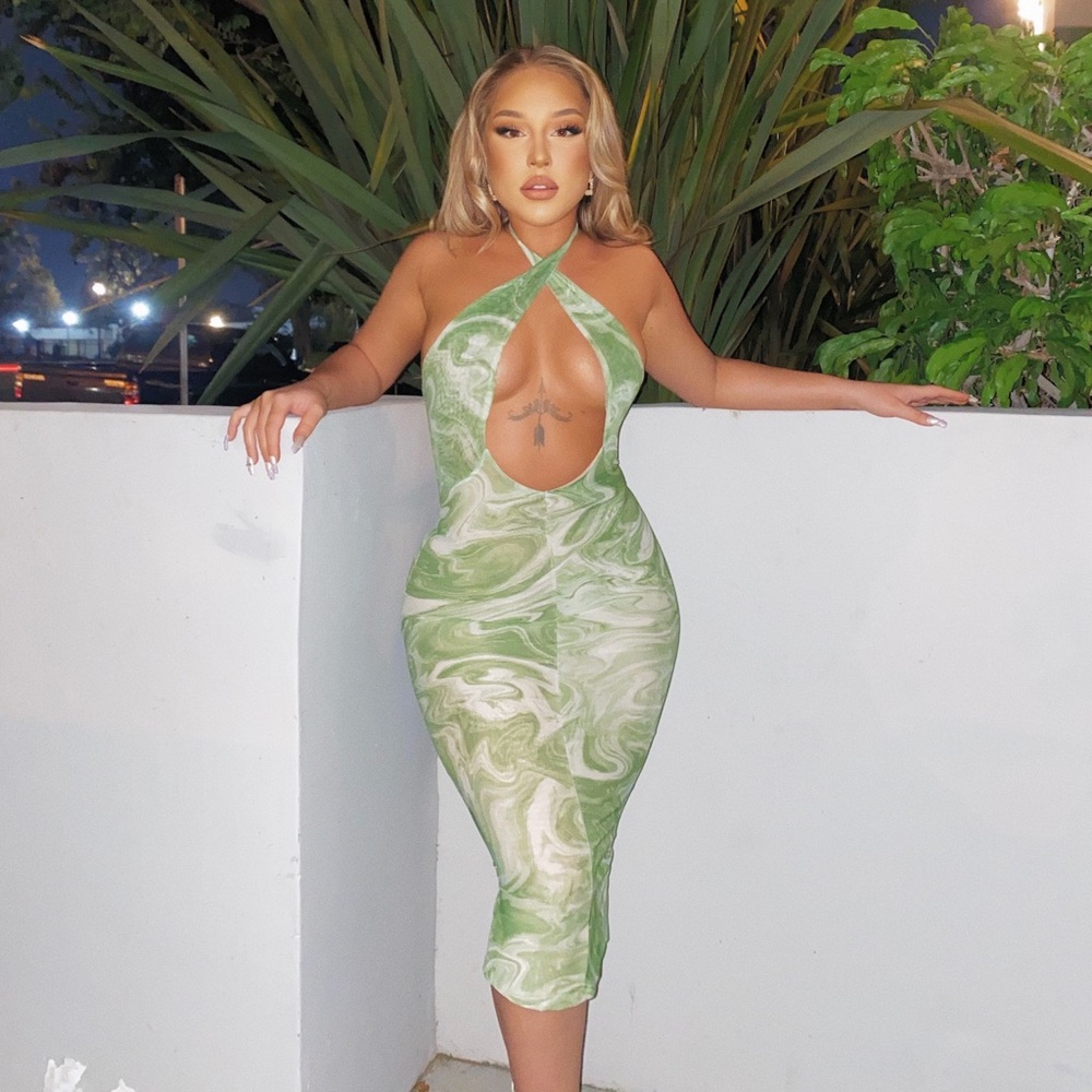 Green and white naked wardrobe dress